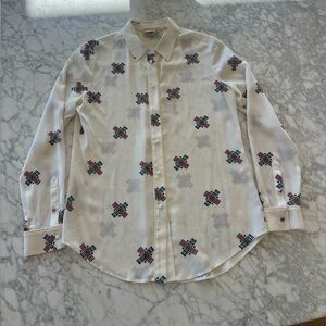 Baldwin KC White Geometric Pattern Silk Woman Shirt